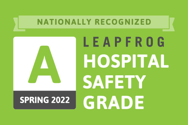 Leapfrog Hospital Safety Grade A Spring 2022 award badge